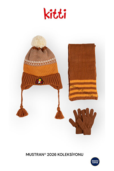 Mustran Kitti 4–8 Years Old Girls Boys Children's Beret Scarf Gloves 3-Piece Winter Set |   Polar Fleece Lined Knitwear |   New Season 2026