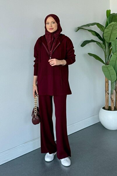 Şulemoda Giyim طقم هودي إنجي باللون الأحمر الداكن