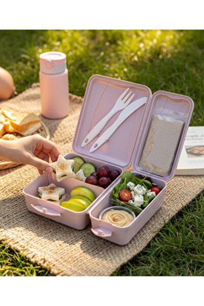 BuradaBuldun Titiz Takeaway 2 Bölmeli Yemek Kabı - Kaşıklı & Çatal Setli Pratik Yemeği Kabı Lila Rengi