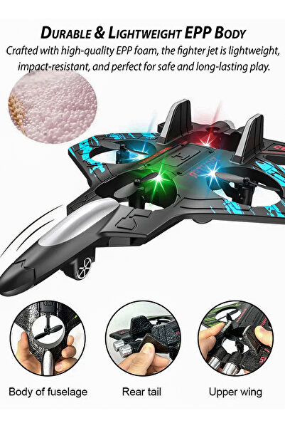 Generic طائرة مقاتلة نفاثة تعمل بالتحكم عن بعد للأطفال، طائرة تحاكي طائرة بدون طيار وطائرة هليكوبتر طائرة لعبة