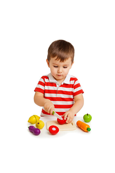 BuradaBuldun مجموعة ألعاب الفواكه والخضروات الخشبية القابلة للقطع من هوبي هاو...