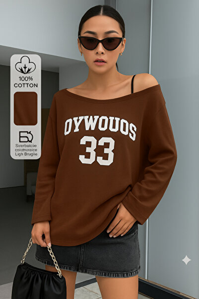 Keywest Women's New Boat Neck Oywouos Printed Long Sleeve T-Shirt