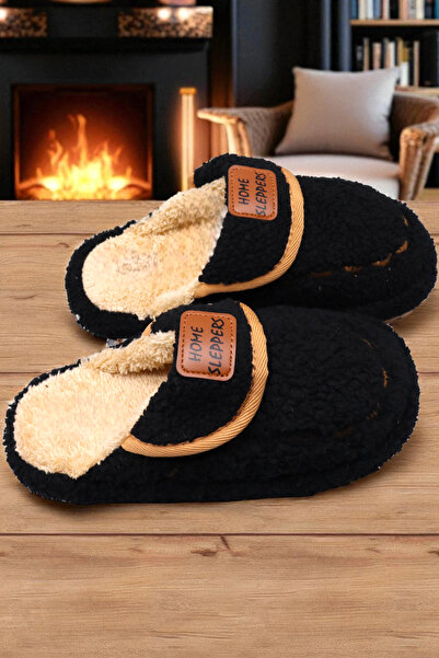 HFKY Γυναικείες μαύρες παντόφλες εσωτερικού χώρου που δεν κάνουν θόρυβο Χειμερινές παντόφλες με χοντρή σόλα