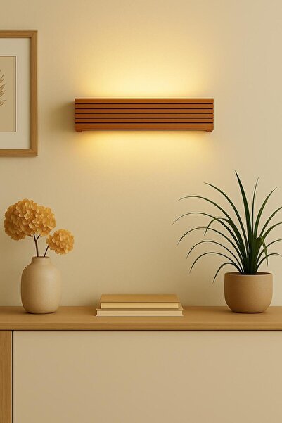 Aysem Wood Duvar Apliği Yansıtma Tasarımlı Çift Yönlü Ahşap Salon Hol Cafe Otel Duvar Apliği