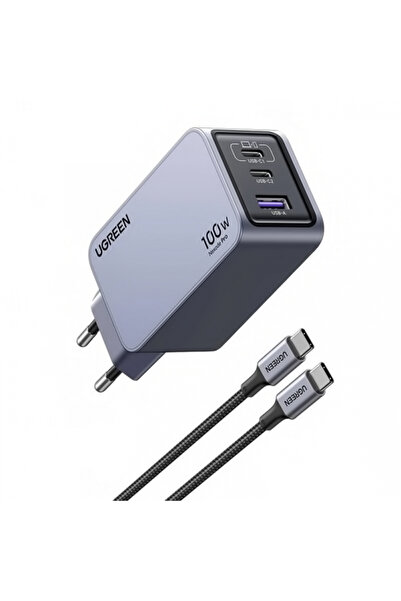 Ugreen X757 Nexode Pro USB-C Cable Charger, 100W, 3A, 1 x USB-A - 2 x USB-C, Gray