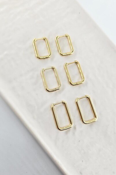 By Zeyna Aksesuar Women's 316 L Stainless Steel Anti Allergenic 3 Sizes 6-Piece Rectangular Geometric Earring Set