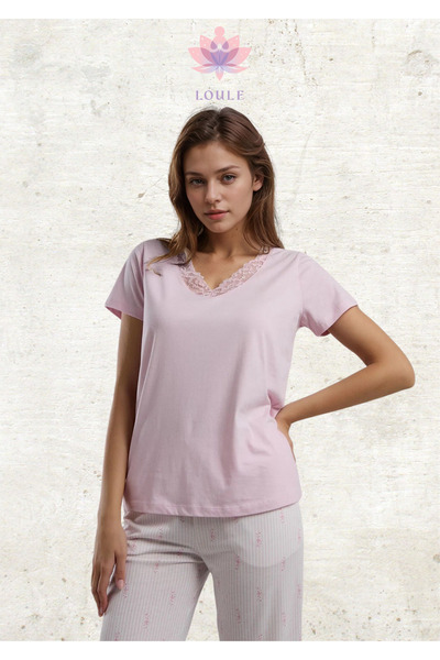 Loule Γυναικεία Ρούχα Κοντό μανίκι με λαιμόκοψη σε σχήμα V με δαντέλα Λεπτομε...