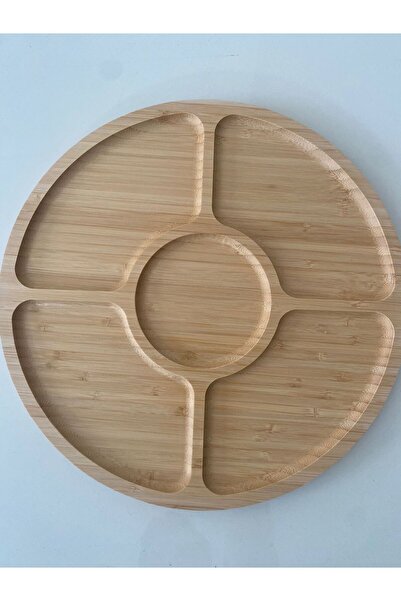 YAZICI Round 1St Quality Presentation Tray with 6 Compartments Bamboo Snack T...