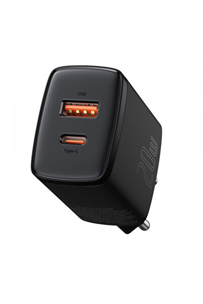 Baseus Compact Power Adapter, 20W, 3A, 1 X USB-A - 1 X USB-C, Black Ccxj-B01