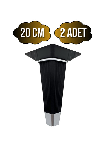 DSYapıAksesuar Picioare din plastic Irem Black Chrome 20cm pentru mobilier, masă și dulap (20CM) (NEGRU - CROM) (2 BUC.)