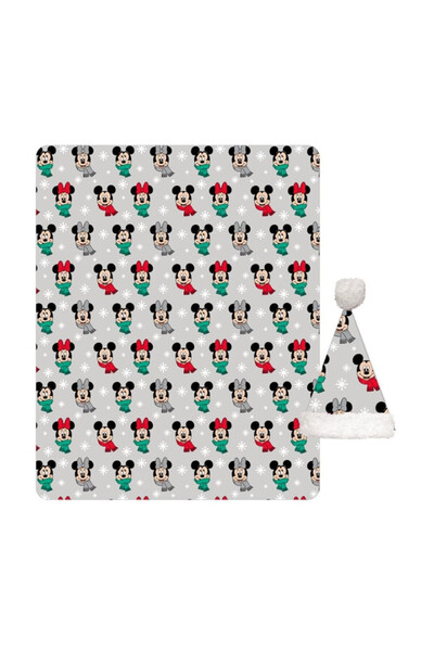 Mickey Mouse Disney Mickey Noel Set pătură și căciulă din fleece coral Minnie