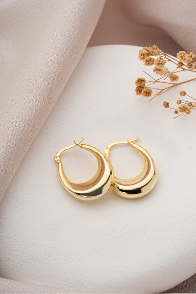 ESSARE 925 Ayar Gümüş Gold Kaplama Oval Tasarım Tombul Şarnel Küpe