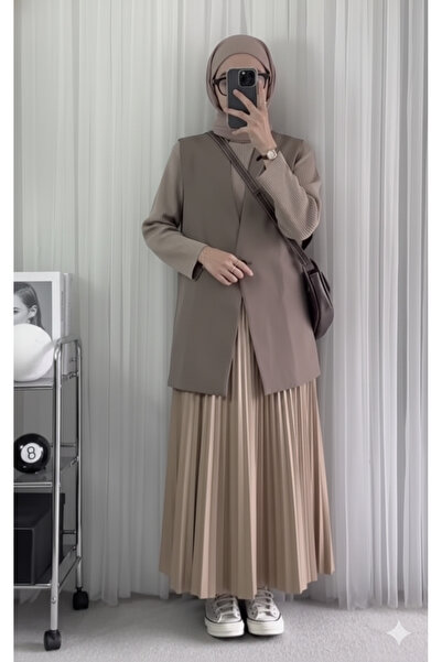 Blue Morpho εφέ δέρματος Μακριά πλισέ φούστα με ελαστική μέση