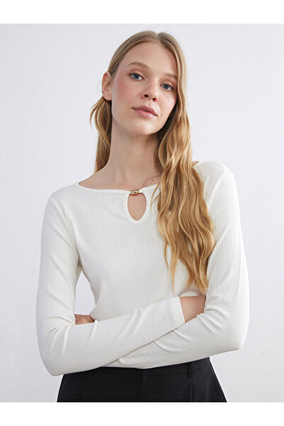 LC Waikiki Body de damă LCWAIKIKI Basic Ecru cu guler rotund