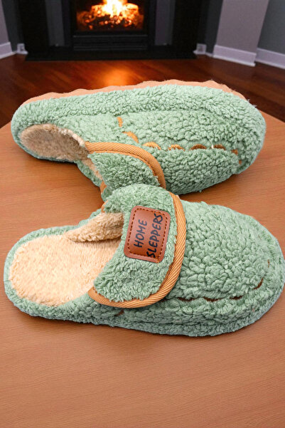 HFKY Жіночі зелені домашні капці безшумні з товстою підошвою, зимові капці
