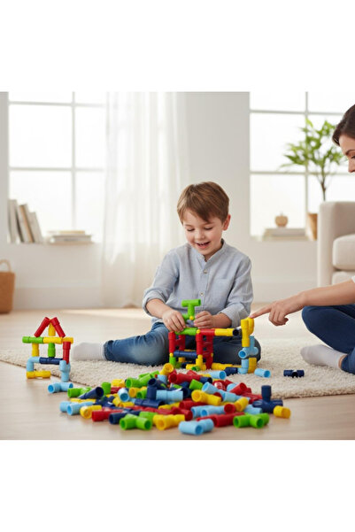 BuradaBuldun Boru Yapı Oyuncak Bloklar - 72 Parça Renkli Eğitici Borulu Yapı ...