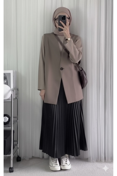 Blue Morpho εφέ δέρματος Μακριά πλισέ φούστα με ελαστική μέση