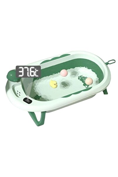 LEIBOO Bathtub with Thermometer and Support Cushion Included, Foldable, Plastic, 82 cm x 49 cm x 22 cm, Green