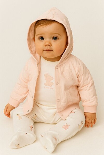 MixMax Bebe طقم أطفال مكون من 3 قطع بغطاء للرأس منقوش عليه دمية الدب جاكار لل...