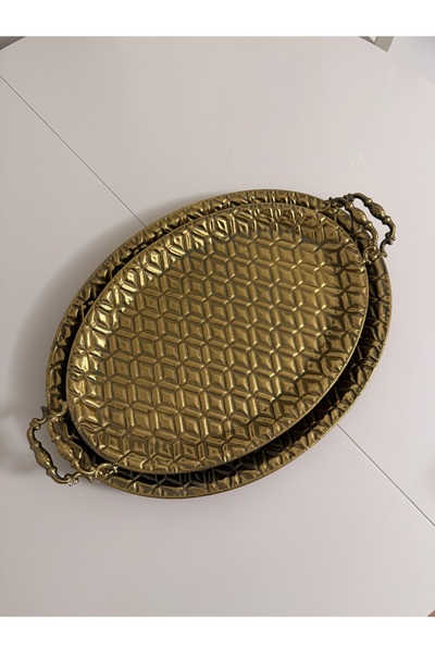 THE LİNSE Metal Dekoratif 2 li Tepsi Takımı 50*32 ve 57*38 cm