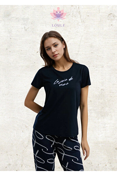 Loule Îmbrăcăminte pentru femei Set de pijamale cu mâneci scurte bleumarin L1...