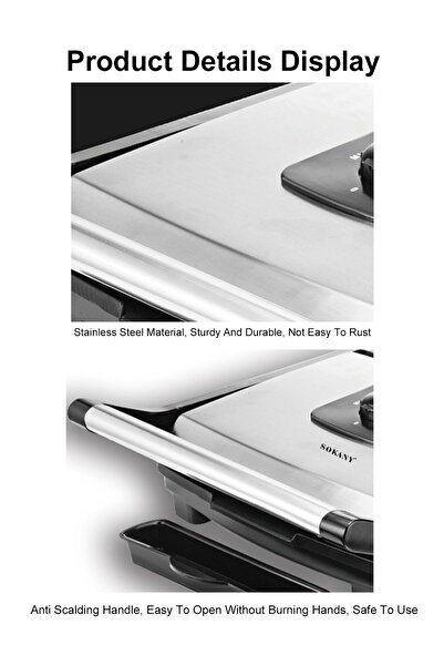 Hope Non-Stick Grill, Panini/Sandwich Grill, Steak Machine, 850W, for Grilled Meat, Bread SK-223 Black