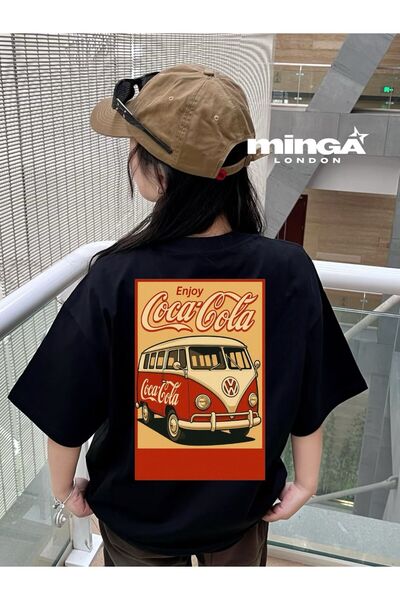 Minga London Tricou unisex negru cu imprimeu auto și gât rotund