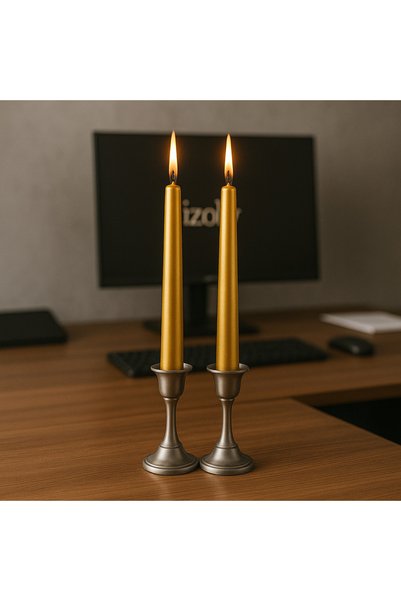 ROSA RAİN Premium Seri Kokulu Gold Rengi Sedefli Konik Şamdan Mum - 2'li Set