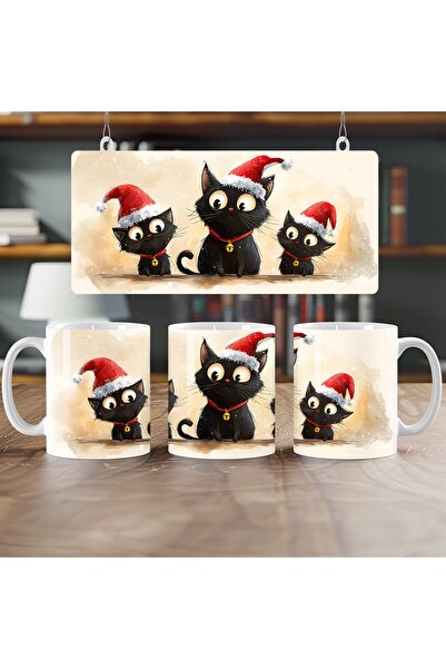 Beramussa كوب على شكل قطة لرأس السنة الجديدة - تصميم لطيف مع قبعة - كوب هدية ...