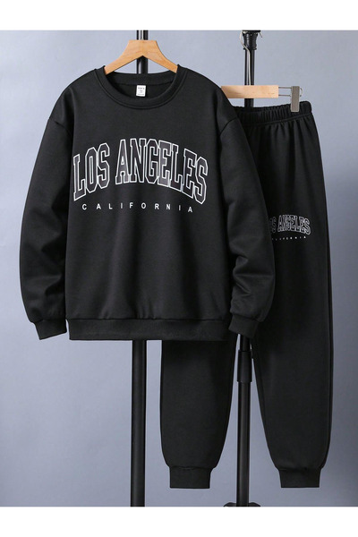 zeag Unısex los angeles siyah alt üst takım sıfır yaka