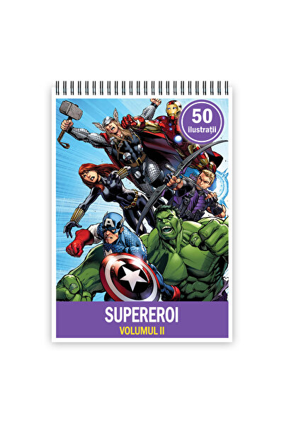 Legendary Gifts Carte de colorat pentru copii, 50 de ilustrații Supereroi - Volumul II, 106 pagini Format: A3