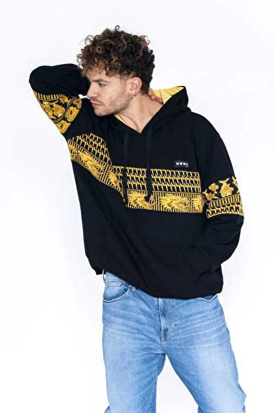 Nani Collection Siyah Ejderha Desenli Oversize Erkek Sweatshirt(XL)