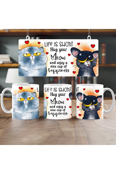Beramussa كوب قطة مضحك - الحياة قصيرة، احتضني - تصميم مع قلب وطاقة إيجابية