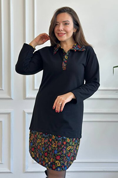 Yağmur Butik Rochie de trening cu detaliu din flanel la tiv și guler