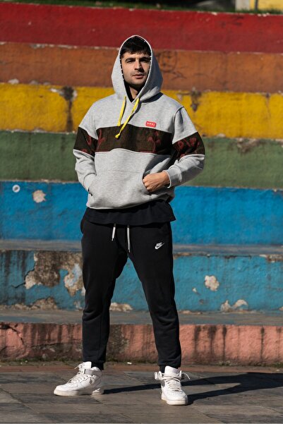 Nani | Gri Melanj Garnili Desen Oversize Sweatshirt(M)