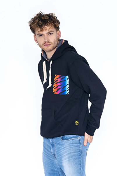 Nani Collection Siyah Desenli Oversize Erkek Sweatshirt (L)