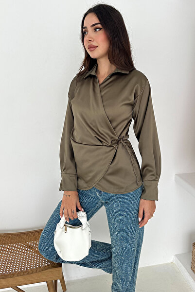 Noa Noa Women's Satin Side Tie Double Breasted Shirt – Flowy & Urban Style