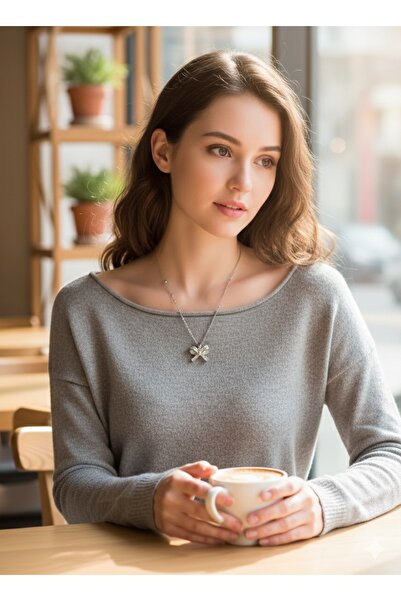 Tasarım Zemira Flawless Bond: Silver Color Necklace with Ribbon Motif Bead Chain