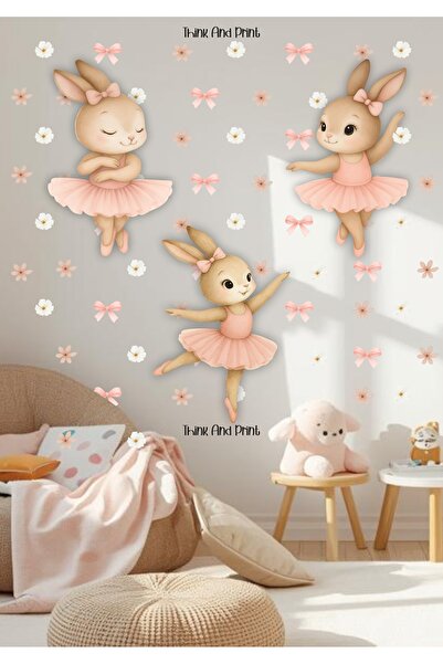 Think And Print Bale Yapan Tavşanlar Duvar Sticker Seti Büyük Boy Bebek Çocuk...