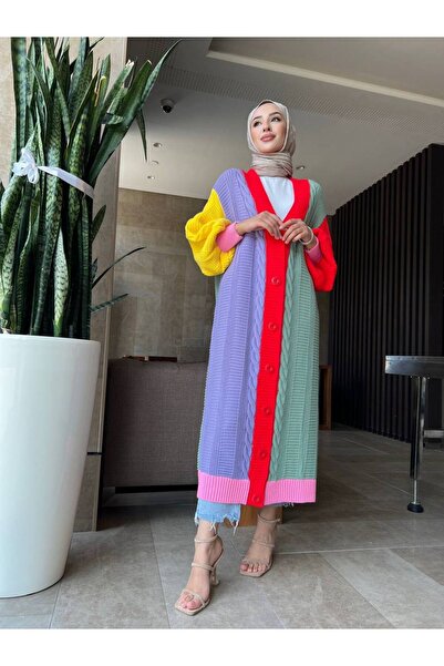 bergibo Quality knitwear long cardigan - women's knitwear long colorful buttoned cardigan