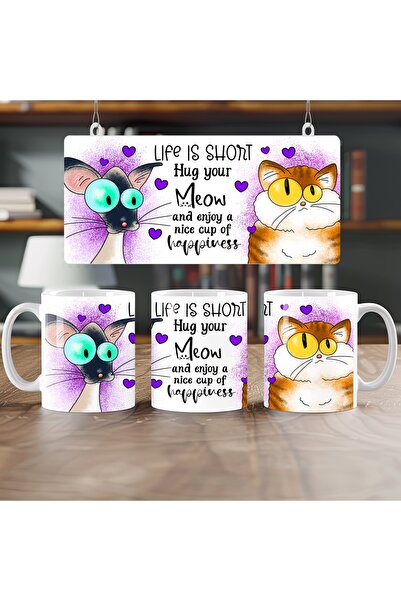 Beramussa Funny Cat Figured Mug Cup – Cute Design Gift with Colorful Eyes - L...