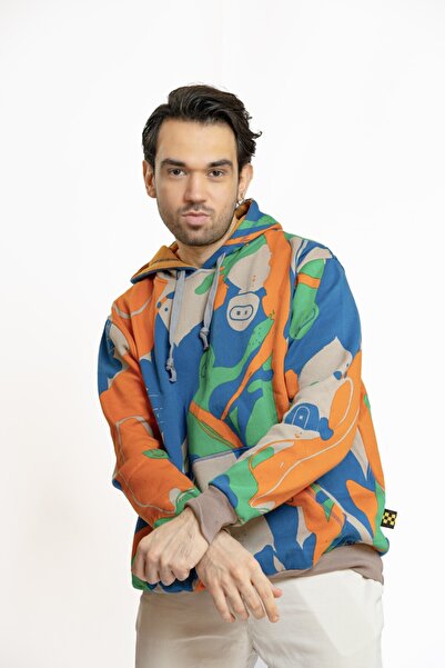 Nani Collection Renkli Desen Oversize Unisex Sweatshirt(L)