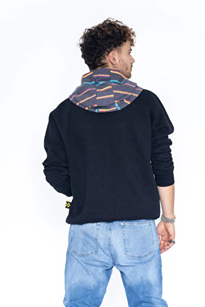 Nani Collection Siyah Desenli Oversize Erkek Sweatshirt (L)