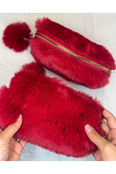 ZeCo Collection حافظة أقلام حمراء من القطيفة مع بوم بوم / حامل أقلام / حقيبة