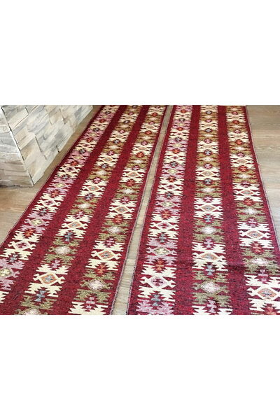 OEM 1+1 Traditional Rugs, size 60 x 200 cm, Red and cream, Rustic model