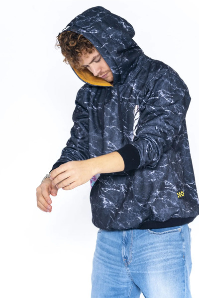 Nani Collection Siyah Yıldırım Desenli Erkek Oversize Sweatshirt (XL)