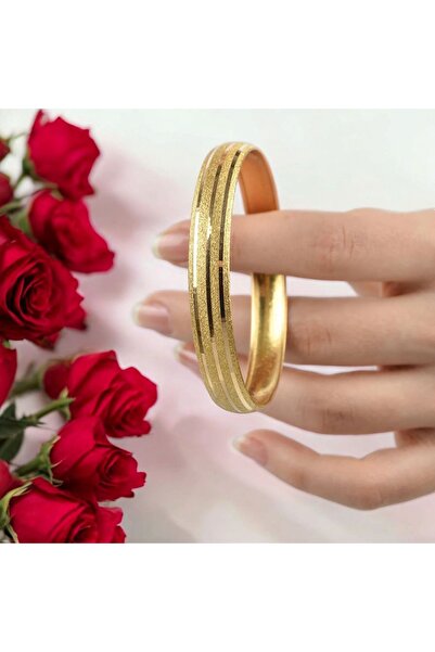 CASELN 22 Ayar Altın Kaplama 1 Cm Boydan Çizgili Bilezik