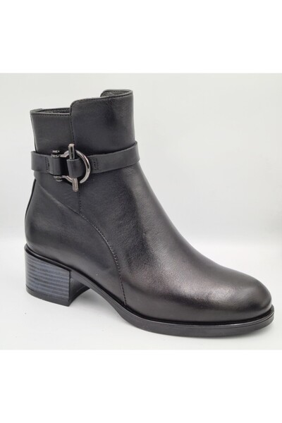 Greyder 59301 5K Siyah Hakiki Deri Kalın Topuklu (4cm) Kadın Fermuarlı Casual Bot