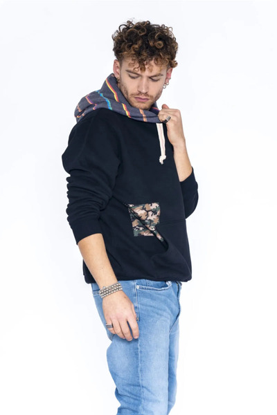 Nani Collection Siyah Desenli Oversize Erkek Sweatshirt (L)