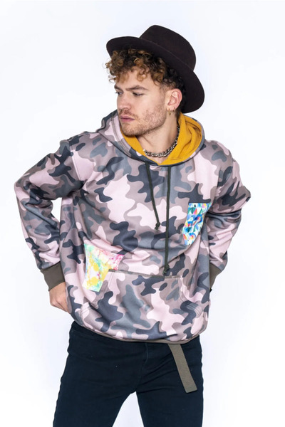 Açık Kamuflaj Desen oversize Erkek Sweatshirt (L)